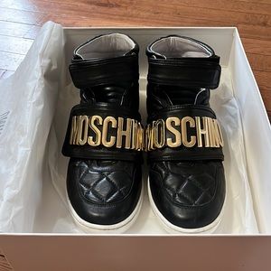 MOSCHINO Men’s Size 10.5 Hi Top Sneakers with Gold Embellishment